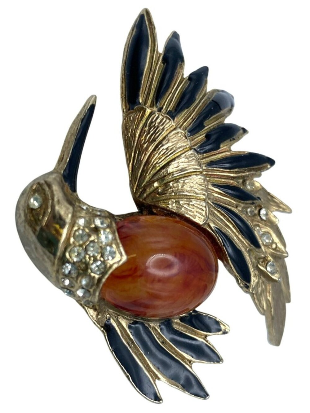 Jelly Belly Hummingbird Brooch Pin Vintage Enamel Bird Rhinestone MCM - Picture 3 of 6